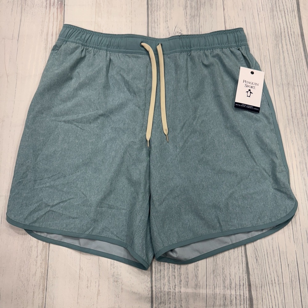 NWT Penguin Sport Shorts‎ Large Smoke Blue Heather Performance Mens